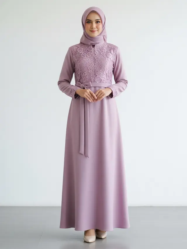 Model Gamis Brokat Dada Simple tapi Mewah