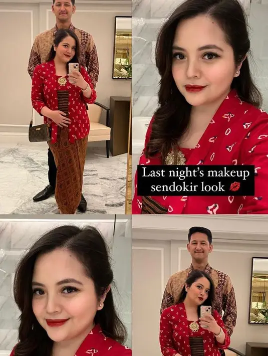 Tasya Kamila juga turut hadir mengenakan kebaya jumputan merah dan dipadukan kain batik coklat. [Instagram/tasya_kamila]