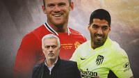 Ilustrasi - Wayne Rooney, Luis Suarez, Jose Mourinho (Bola.com/Adreanus Titus)