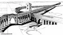 Sketsa bangunan saluran air yang di bangun pada zaman Romawi Kuno. (romanaqueducts.info/wwn)