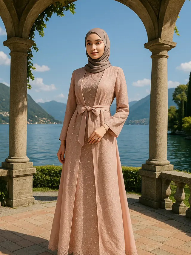 Model Long Dress Brokat Kombinasi Outer Panjang Kekinian 2025