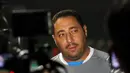 Pelatih timnas Suriah, Muhannad Al Fakeer memberikan keterangan pada sejumlah wartawan di sela-sela sesi latihan di Stadion GBK Jakarta, (14/11/2014). (Liputan6.com/Helmi Fithriansyah)