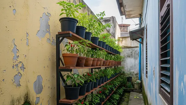 Kebun Cabai Vertikal dari Rak Bertingkat