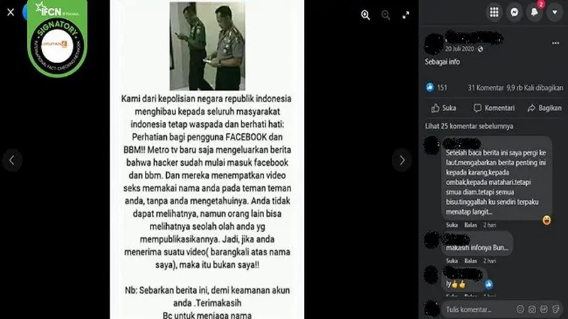 Gambar Tangkapan Layar Kabar Hacker Meretas Akun Facebook untuk Menyebar Video Porno (sumber: Facebook).