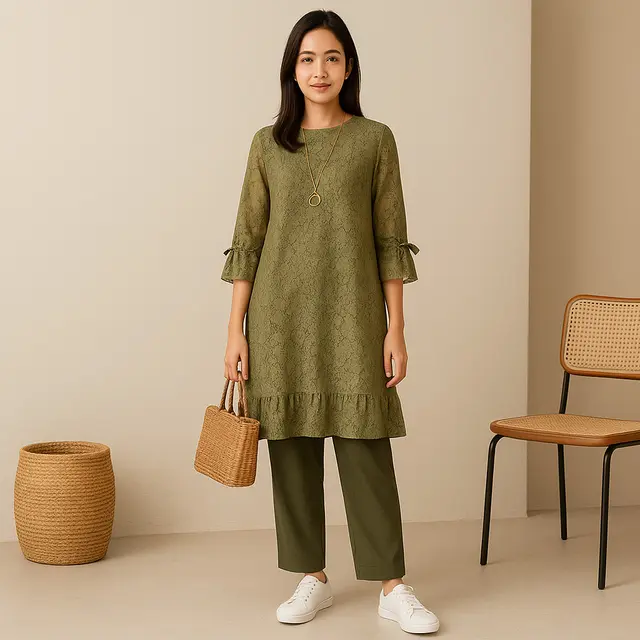 Model Gamis Brokat Selutut Non Hijab yang Sopan dan Elegan/Ilustrasi gambari oleh AI