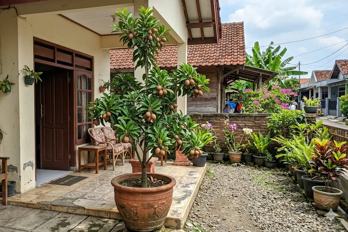 Pohon Buah dalam Pot Bentuk Rapi untuk Penghias Teras