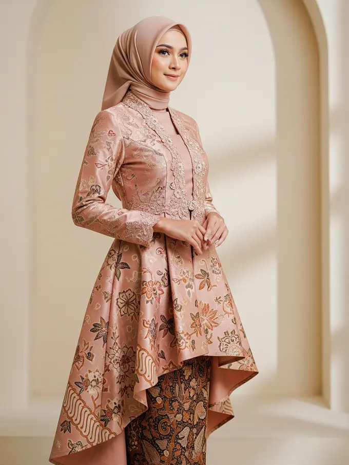 Gamis Batik Brokat Warna Rose Gold Ramadan 2026 (Image by Gemini AI)
