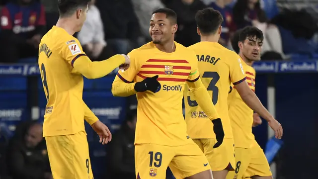 Selebrasi Vitor Roque saat Barcelona melawan Alaves di lanjtuan LaLiga