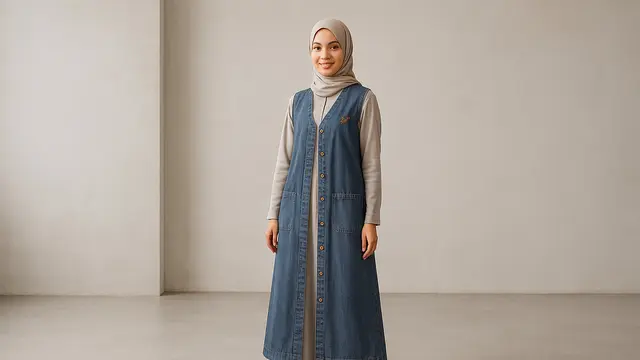 Model Gamis Rompi Depan Modern 2025/Gambar via AI