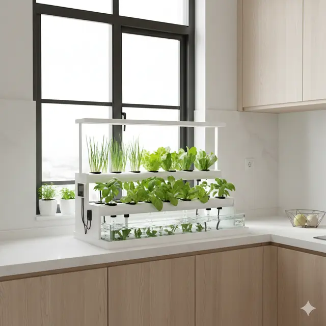 Ide Kebun Mini Indoor dengan Pengairan Otomatis (Foto: Gemini AI)