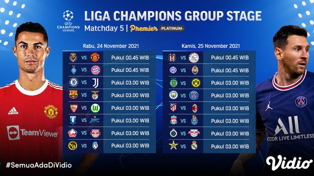 Jadwal dan Live Streaming Liga Champions 2021/2022 Matchday 5 di Vidio