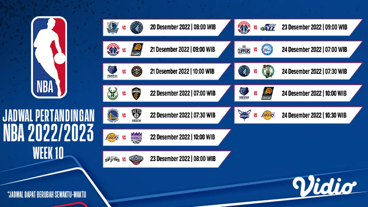 Link Live Streaming NBA Reguler Season 2022-2023 Week 10 di Vidio 20-24 Desember 2022
