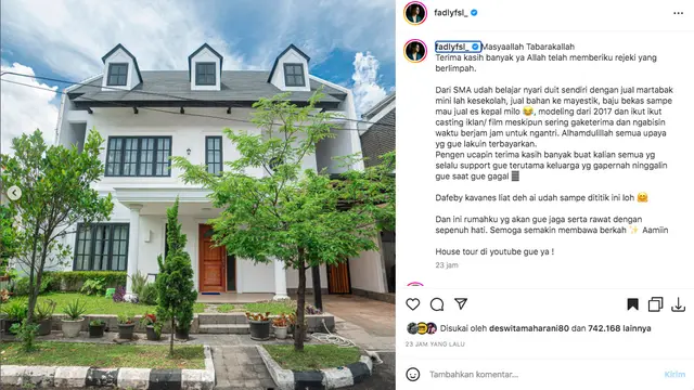 Susul Fuji, Fadly Faisal Juga Beli Rumah Mewah dari Tabungannya Sendiri. (instagram.com/fadlyfsl_)