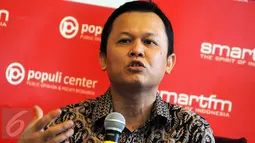 Jubir Poros Partai Golkar, Andi Harianto Sinulingga saat menghadiri Diskusi "Kas Parpol Anggaran Rakyat atau Konglomerat", Jakarta, Sabtu (9/1/2016). Andi mendukung wacana pembiayaan partai politik oleh negara. (Liputan6.com/Helmi Afandi) 