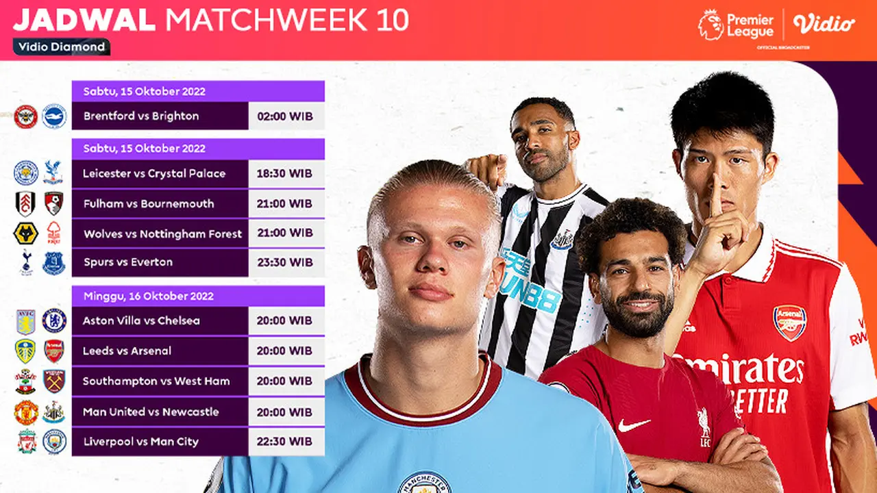 Jadwal dan Live Streaming Liga Inggris 2022/2023 Matchday 10 di Vidio, 15&16 Oktober 2022