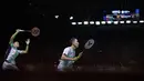 Pebulu tangkis ganda putra Indonesia, Fajar Alfian/Muhammad Shohibul Fikri saat bertanding melawan Chen Zhi Ray/Lin Yu Chieh (Taiwan) pada babak pertama Indonesia Masters 2026 di Istora Gelora Bung Karno, Senayan, Jakarta, Selasa (20/1/2026). Fajar Alfian/Muhammad Shohibul Fikri memastikan lolos ke babak kedua Indonesia Masters 2026. (Bola.com/Bagaskara Lazuardi)