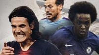 Edinson Cavani, David Silva dan Willian. (Bola.com/Dody Iryawan)