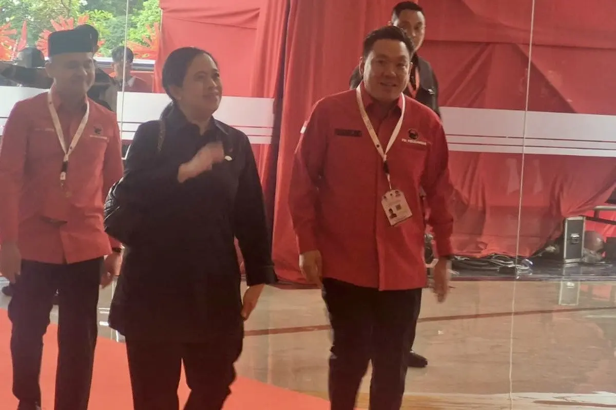Ketua DPP PDI Perjuangan (PDIP), Puan Maharani hadir di Arena Rakernas I, di Beach City International Stadium (BCIS) Ancol.