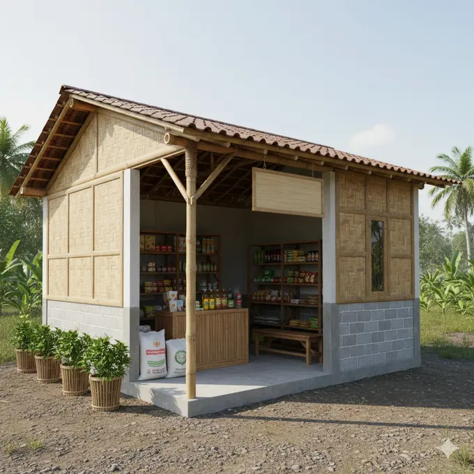 Desain Warung Sembako dari Batako dan Bambu