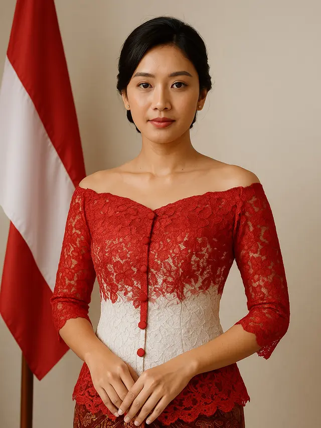 Model Kebaya Sabrina Kancing Depan Terbaru untuk Peringati Hari Kemerdekaan (Image by ChatGPT)