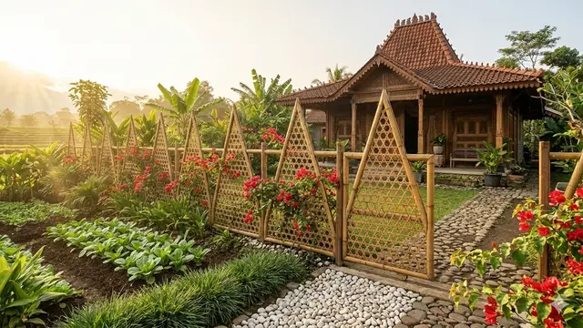 Ide Pagar Bambu Alami yang Bikin Rumah Terlihat Hangat. AI