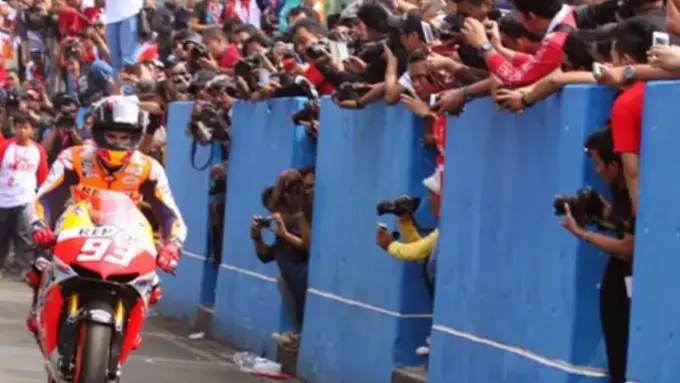 Aksi Pembalap MotoGP Marc Marquez di Sirkuit Sentul Indonesia