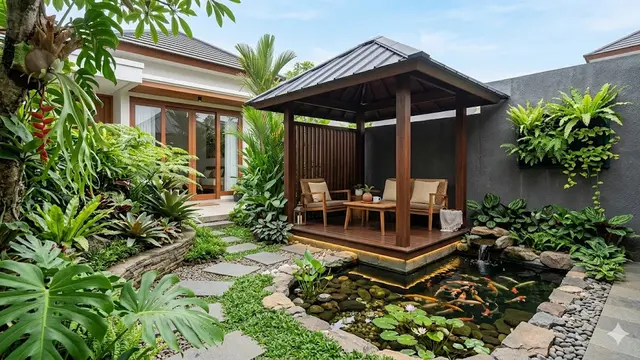 Inspirasi Gazebo Dekat Kolam Ikan yang Bikin Rileks Setiap Hari
