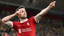 Pemain Liverpool, Diogo Jota melakukan selebrasi setelah mencetak gol kedua timnya ke gawang Union Saint-Gilloise pada laga Grup E Liga Europa 2023/2024 yang berlangsung di Anfield, Inggris, Jumat (6/10/2023) dini hari WIB. Liverpool menang dengan skor 2-0. (AFP/Oli Scarff)