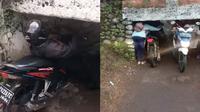 Viral Terowongan Unik, Pemotor yang Lewat Harus Kayang dan Menunduk (Sumber: Facebook/Delik Sumantri)