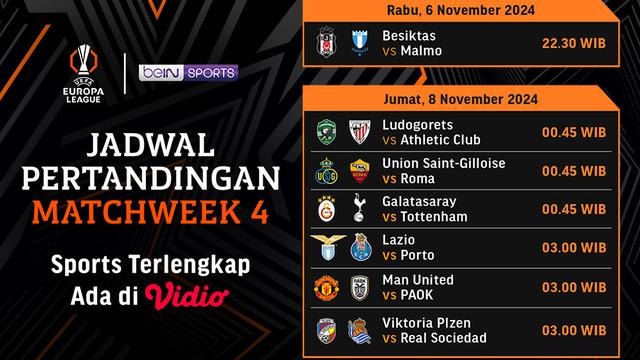 Jadwal Liga Europa 2024/25 Matchweek 4 Pekan Ini di Vidio
