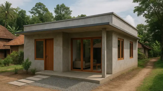 Gambar Rumah Sederhana Ukuran 6x9 di Kampung dengan Atap Datar