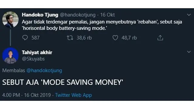 6 Nama Lain Rebahan Ala Netizen Ini Bikin Tepuk Jidat