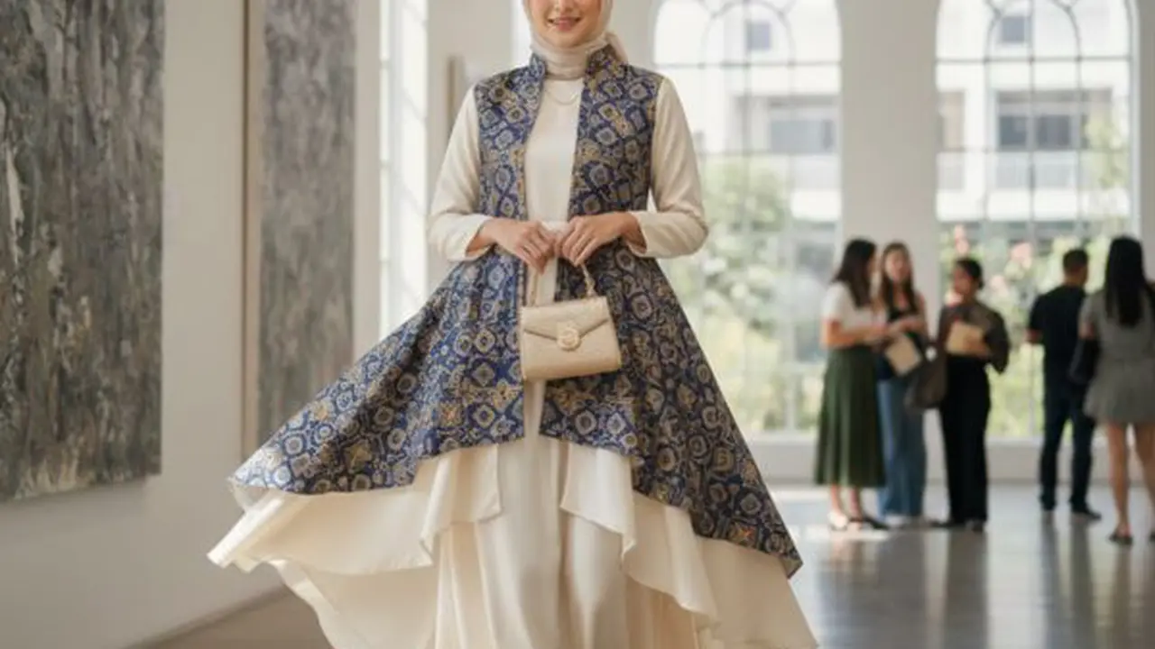 Gamis Batik Kombinasi Vest yang Populer Saat Ini (Foto: Gemini AI)