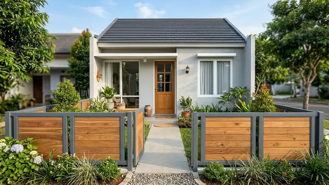 Inspirasi Pagar Kayu dan Besi untuk Rumah Kecil agar Fasad Lebih Menarik (AI Generated)