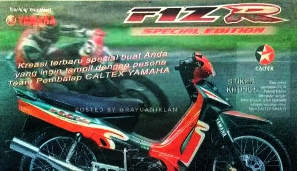 Yamaha F1ZR menjadi salah satu motor yang populer dan digemari di zamannya. Ukuran kompak layaknya motor bebek namun dengan tenaga buas dari mesin 2-taknya menjadikan ia melesat di jalanan. Saat ini ia sudah menjadi incaran kolektor sehingga harganya pun mulai merangkak naik. (Source: Instagram/@rayuaniklan)