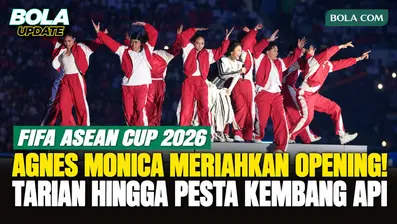 Kemeriahan opening ceremony FIFA ASEAN Cup 2026 di Stadion Utama Gelora Bung Karno, Jakarta, Jumat (25/9/2026), sebelum kick-off Timnas Indonesia vs Singapura. Agnes Monica dan Isyana Sarasvati turut memeriahkan acara dengan penampilan spesial, disus...