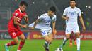 <p>Pemain Timnas Indonesia U-20, Dzaky Asraf (kiri) berusaha mengadang laju pemain Uzbekistan U-20, Abbosbek Fayzullaev pada laga matchday ketiga Grup A Piala Asia U-20 2023 di Istiqlol Stadium, Fergana, Uzbekistan, Selasa (7/3/2023) malam WIB. (AFC/Tolibjon Kosimov Tokhririvich)</p>
