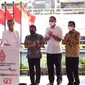 Presiden Joko Widodo (Jokowi) melepas peluncuran ekspor perdana Smelter Grade Alumina (SGA) di Kawasan Ekonomi Khusus (KEK) di Galang Batang, Bintan, Kepulauan Riau.
