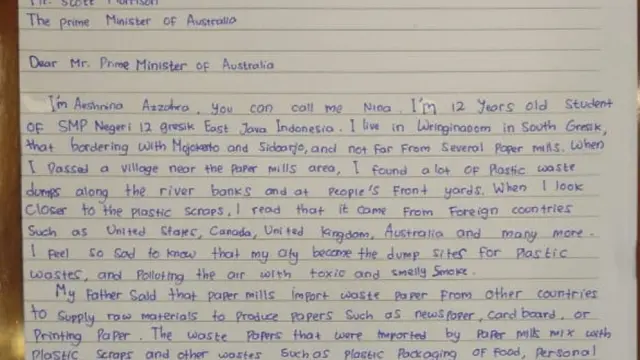 Surat Aeshninna (Nina) Azzahra dari Gresik, Jawa Timur. (Istimewa)