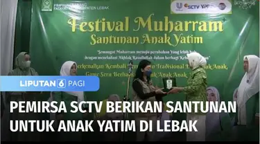 Pemirsa SCTV memberikan ratusan bingkisan untuk anak yatim di Lebak, Banten. Bingkisan yang diberikan berisi buku gambar, masker, paket susu, dan makanan ringan.