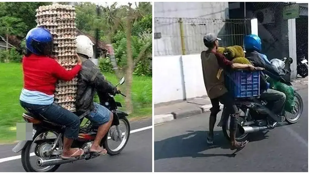 6 Potret Nekat Bonceng Orang Sekaligus Bawa Banyak Barang Ini Bikin Tepuk Jidat