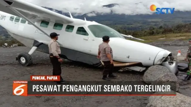 Pesawat Dabi Air pengangkut sembako tergelincir di Bandara Aminggaru Ilaga, Puncak, Papua.