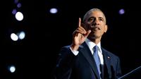 Presiden AS Barack Obama mengucapkan pidato terakhirnya di depan rakyatnya di Chicago, Selasa (10/1). Ibu Negara Michelle Obama serta Wakil Presiden Joe Biden dan istrinya juga hadir dalam acara ini. (AP Photo/Charles Rex Arbogast)