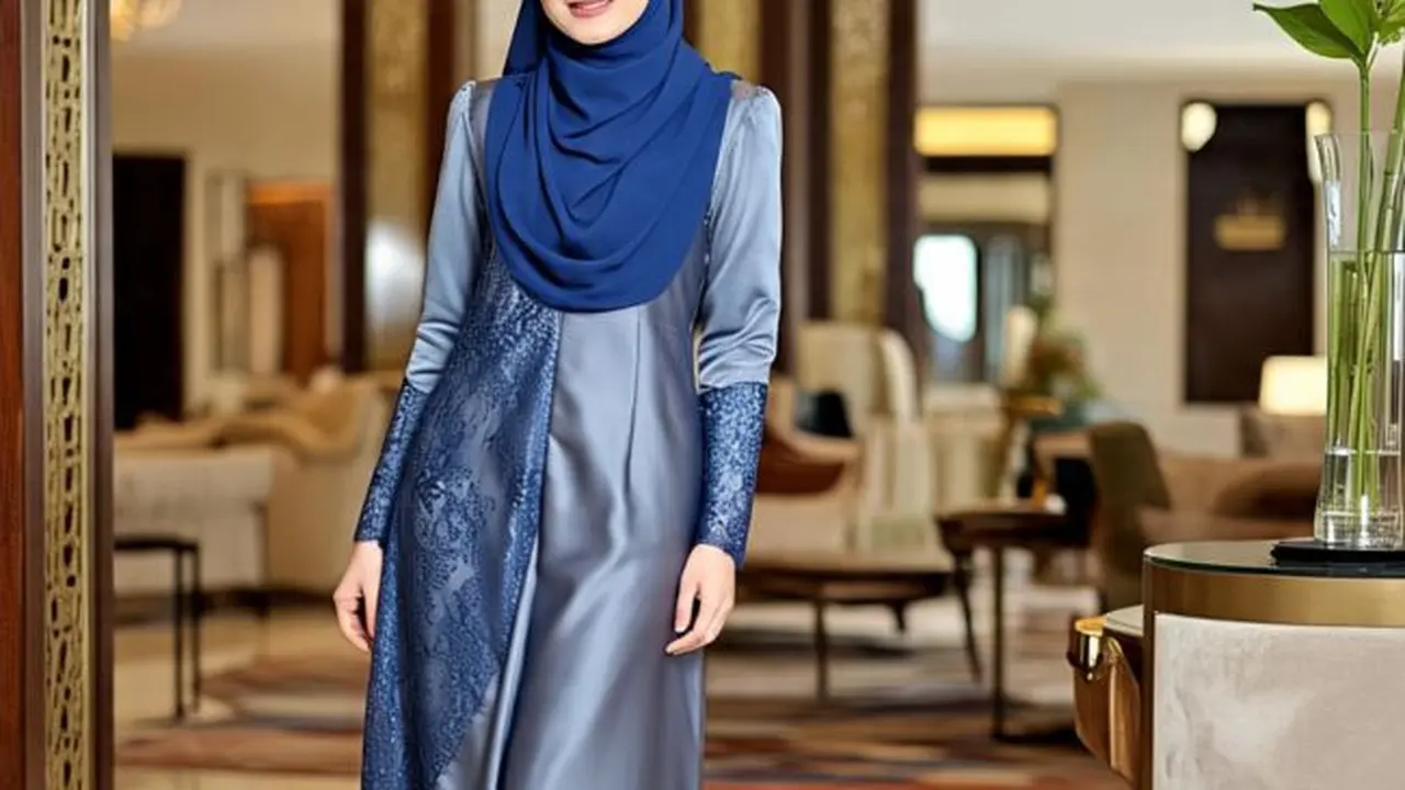 Ilustrasi Gamis Kombinasi Renda Tempel (Sumber Gambar: Meta AI)