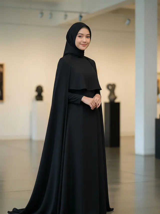 Model Gamis Hitam Polos Remaja Terbaru 2025/Gamis Hitam Cape Dress