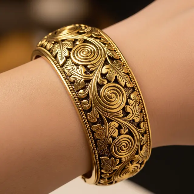 Gelang Emas dengan Motif Ukiran Etnik yang Timeless