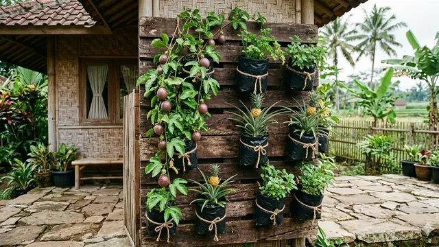 Konsep Kebun Buah Mini Low Budget dari Barang Bekas Kreatif. AI