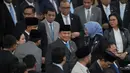 Presiden Republik Indonesia, Prabowo Subianto (tengah) saat tiba untuk menyampaikan pidatonya pada sidang paripurna Dewan Perwakilan Rakyat (DPR) di Jakarta, Rabu 20 Mei 2026. (AP Photo/Achmad Ibrahim)