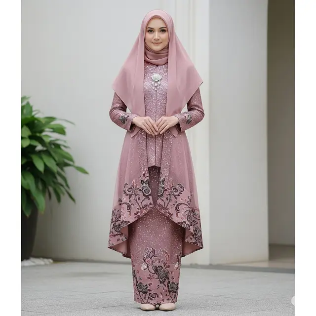 Gamis Batik Kombinasi Brokat Payet