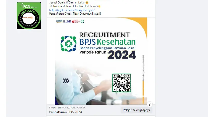 Tangkapan layar klaim pendaftaran rekrutmen pegawai BPJS Kesehatan 2024